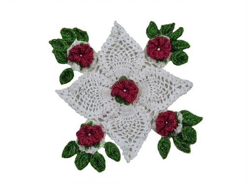 Floral Crochet Table Runner with 3D Flowers (White)